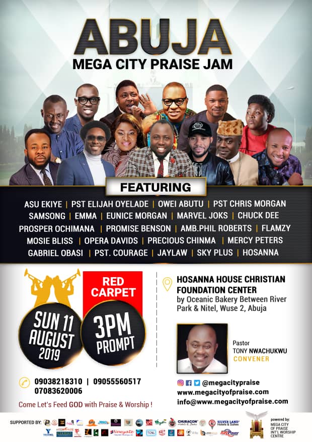 Samsong ,Asu Ekiye, Pst Chris Mogan,Emma, Elijah Oyelade, and Many Others to headline the maiden edition of Abuja Mega City Praise Jam