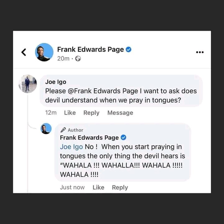 Frank Edwards causes stir online over a comment on his page Frank Edwards causes stir online over a comment on his page