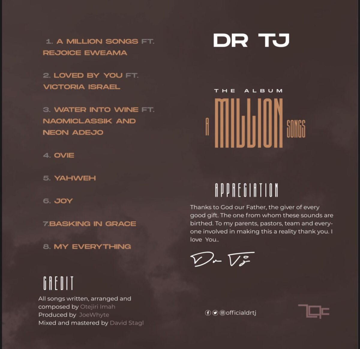 Dr Tj unveils Sophomore album title & tracklist'A Million Songs' Dr Tj unveils Sophomore album title & tracklist'A Million Songs'